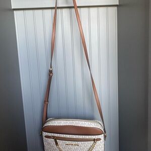 Michael Kors White and Tan Crossbody Bag